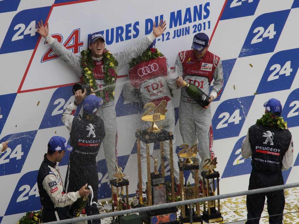 Le Mans celebreting winners