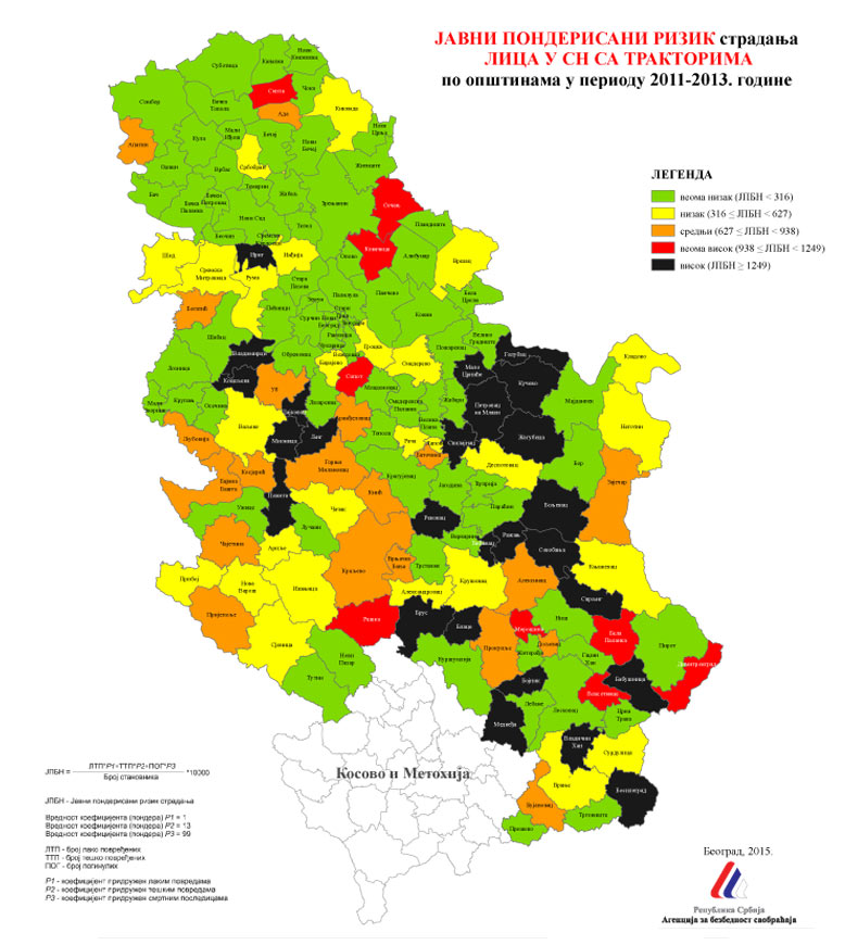 Mapa rizika stradanja u saobraćajnim nezgodama sa traktorima